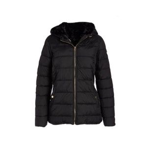 Jessica Simmon Black Faux Fur-Hood Puffer Coat